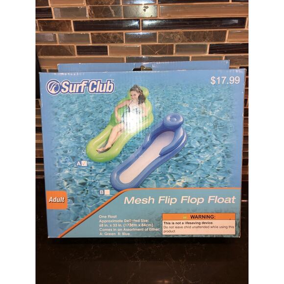 Surf Club Green Mesh Flip Flop Pool Float Adult Size 68x33 NIB - Picture 2 of 3